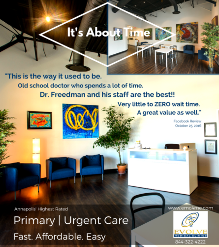 Evolve Direct Primary Care is the highest rated primary care and urgent care serving Annapolis, Edgewater, Davidsonville, Gambrills, Crofton, Stevensville, Arnold, Severna Park, Pasadena, Glen Burnie and Waugh Chapel. 