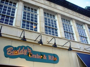 Iconic Buddy's Crabs & Ribs at the base of Main Street
