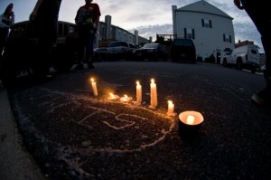 Friends, family and supporters gatehr for candelight vigil for Chris Jones (Photo: (C) Brian Brown)