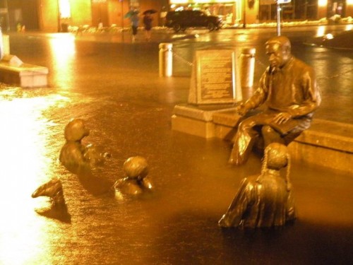 Alex Haley Memorial almost underwater in Annapolis Maryland after flooding from Tropical Storm Nicole