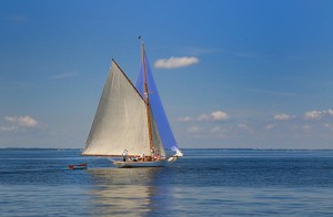 The 2012 Elf Classic winner was Bull, shown here. Bull is a replica of a New York Harbor Sandbagger built at the Workshop on the Water, Independence Seaport Museum, 1997, Operated by the National Sailing Hall of Fame, Captained by Dan Walker. This year’s race takes place on Saturday, May 18. More information can be found at www.cbmm.org.Photography by Dan McGrath