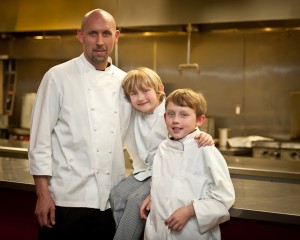 2012 photo of Chef Zachary Pope with sons Cameron (now 7) and Patrick (now 10).