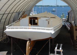 The skipjack Rosie Parks, shown here during her three-year restoration, will be re-launched at the Chesapeake Bay Maritime Museum in St. Michaels during the November 2 OysterFest. The launch is scheduled to take place at CBMM’s marine railway at 4pm. 