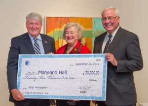 left to right:  Speaker of the MD House Michael Busch, Linnell Bowen, President of MHCA, J. Michael Shweder, Vice President of AT&T Mid-Atlantic. 