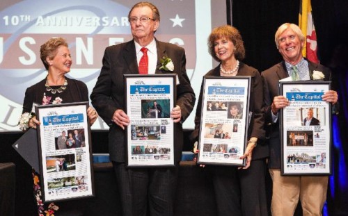 The 10th Anniversary Business Hall of Fame and Business Awards Dinner presented by Severn Savings Bank was held in the Lowes Hotel ballroom and included inductees Richard Franyo (Boatyard Bar & Grill), Lisa Hillman (Former President of the Anne Arundel Medical Center Foundation; Senior Vice President and Chief Development Officer for Anne Arundel Health System), Dr. Jane Snider (Founder and Executive of the Summit School), and Mike Phennicie (Anne Arundel County business leader).