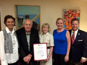 Arts Council Exhibit Chair Roberta Pardo, artist Olin Yoder, ACAAC Executive Director April Nyman, ACAAC Board President Marnie Kagan, County Executive Steve Schuh.